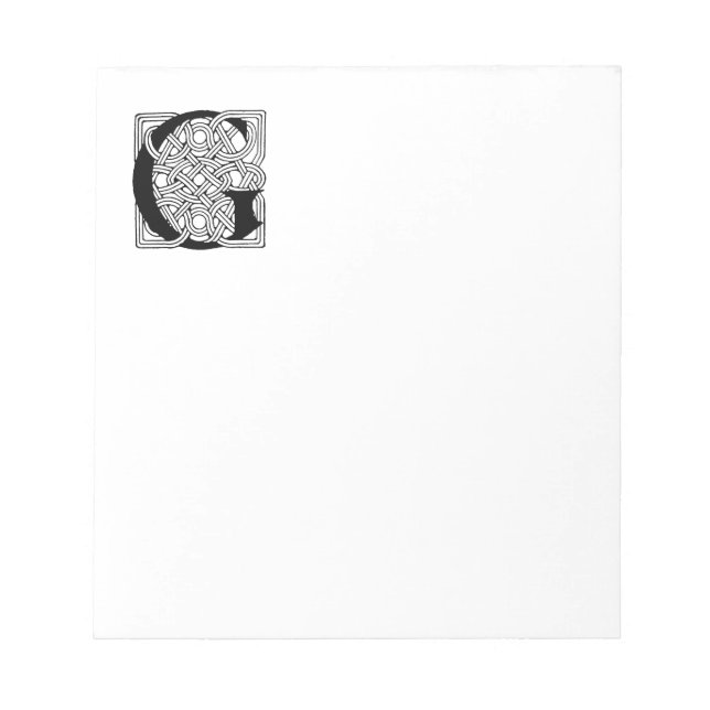 Letter G Monogram Vintage Celtic Knot Print Notepad (Front)