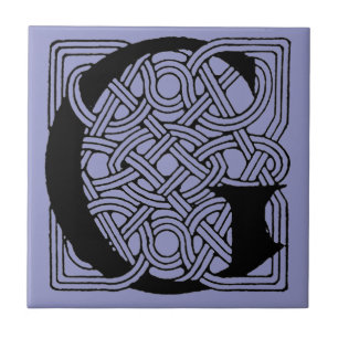 Letter G Monogram Vintage Celtic Knot Print Tile