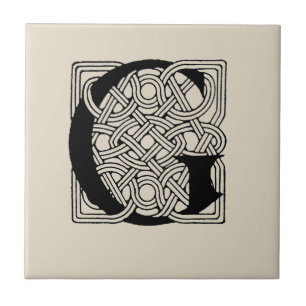 Letter G Monogram Vintage Celtic Knot Print Tile