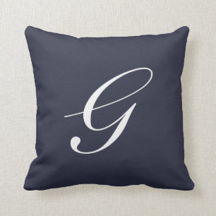 Letter G Navy Blue Monogram Pillow