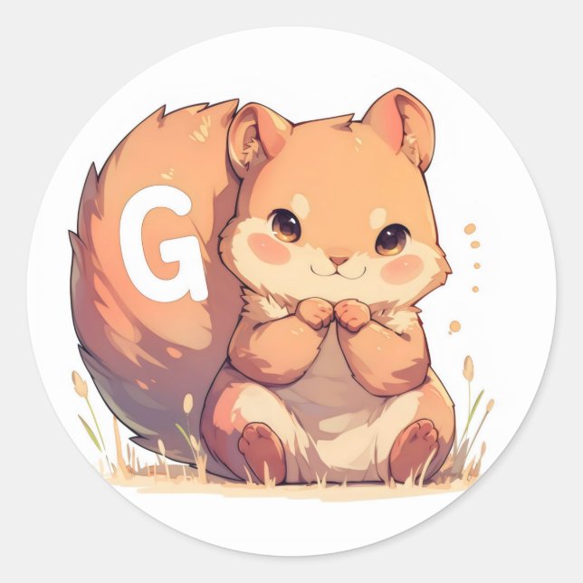 Letter G Squirrel  Classic Round Sticker (Front)