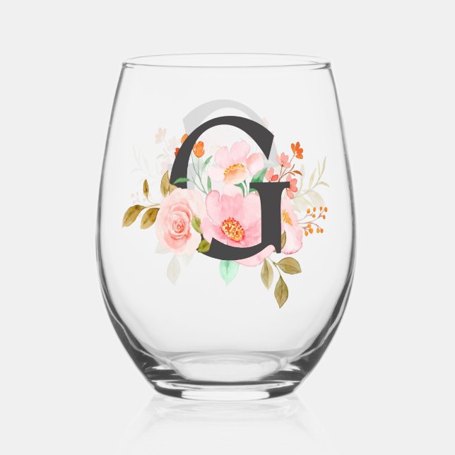 Letter G Stemless Wine Glass (Front)