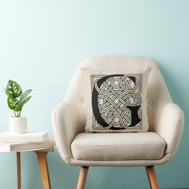 Letter G Vintage Celtic Knot Monogram Cushion (Chair)