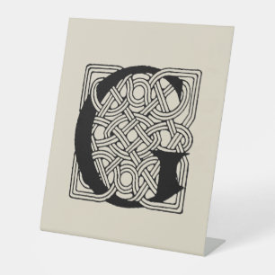 Letter G Vintage Celtic Knot Monogram Pedestal Sign