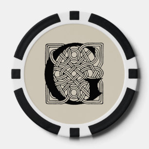 Letter G Vintage Celtic Knot Monogram Poker Chips