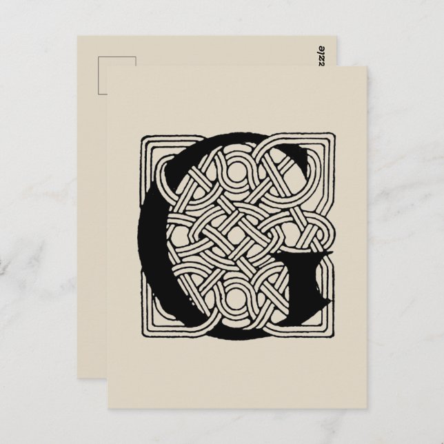 Letter G Vintage Celtic Knot Monogram Postcard (Front/Back)