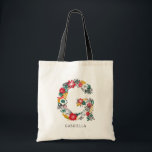 Letter G | Whimsical Floral Letter Monogram I Tote Bag<br><div class="desc">Whimsical,  festive and elegant floral letter monogram tote bag featuring flowers in foliage in red,  green,  gold and grey. Other colours and letters are available. Letter G</div>