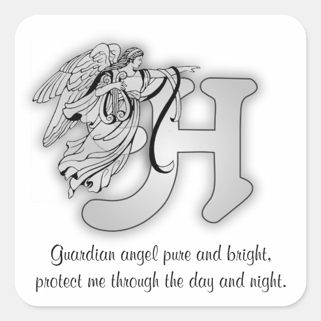 Letter H angel monogram alphabet initial Square Sticker (Front)