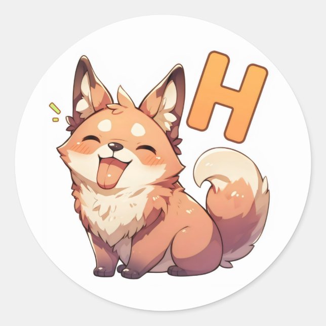 Letter H Anime Dog Classic Round Sticker (Front)