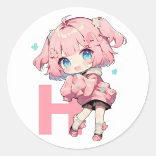 Letter H Anime Girl Classic Round Sticker