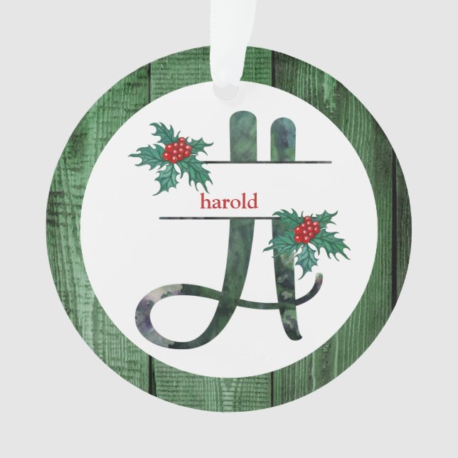 *~* Letter H   Christmas PHOTO Rustic Wood AP44 Ornament (Front)