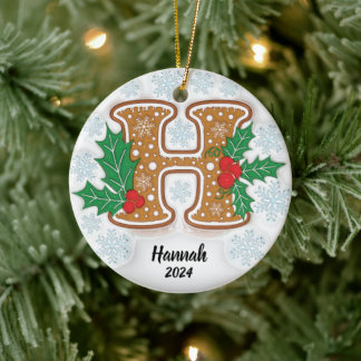 Letter H Custom Name Christmas Ceramic Tree Decoration