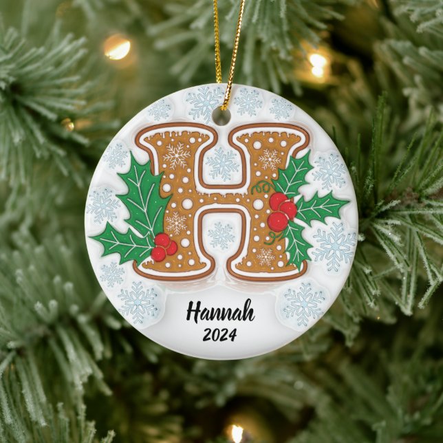 Letter H Custom Name Christmas Ceramic Tree Decoration (Tree)