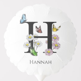 Letter H Floral Butterfly Monogram Initial   Balloon