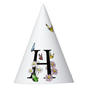 Letter H Floral Butterfly Monogram Initial Party Hat