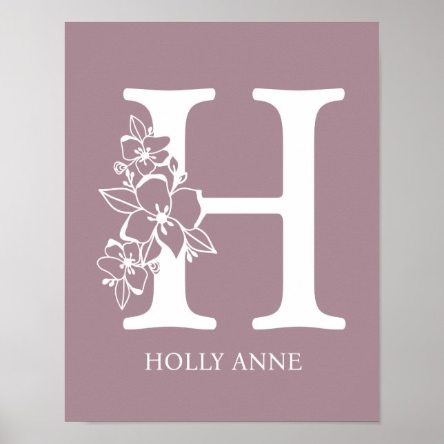Letter H Floral Monogram Name Nursery Modern  Poster (Front)