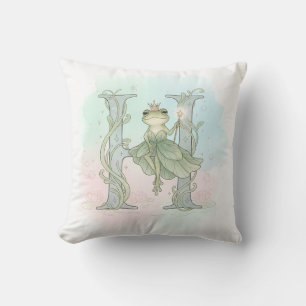 Letter H Frog Princess Watercolor Illustration Cushion