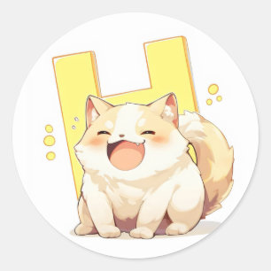 Letter H Happy Anime Cat Classic Round Sticker