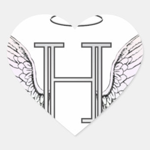 Letter H Initial Monogram with Angel Wings & Halo Heart Sticker