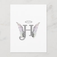 Letter H Initial Monogram with Angel Wings & Halo