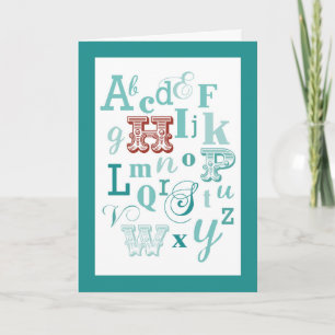 Letter H Initial Name Alphabet Birthday Teal & Red Card