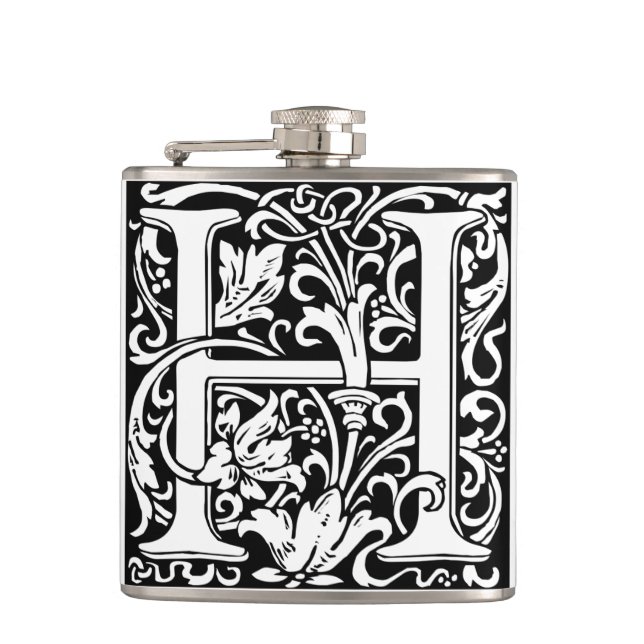 Letter H Mediaeval Monogram Art Nouveau Hip Flask (Front)