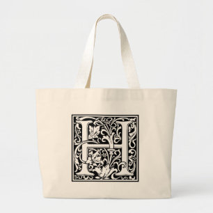 Letter H Mediaeval Monogram Art Nouveau Large Tote Bag