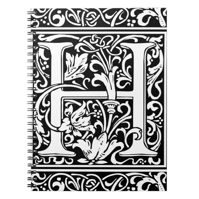 Letter H Mediaeval Monogram Art Nouveau Spiral Notebook (Front)