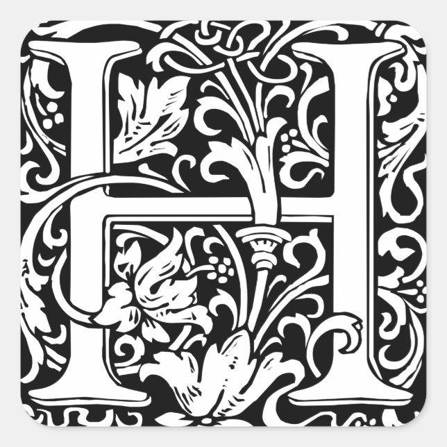 Letter H Mediaeval Monogram Art Nouveau Square Sticker (Front)
