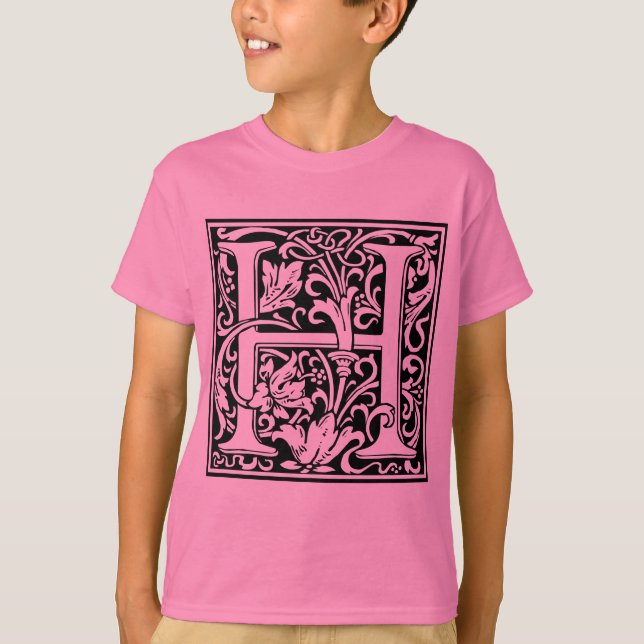 Letter H Mediaeval Monogram Art Nouveau T-Shirt (Front)