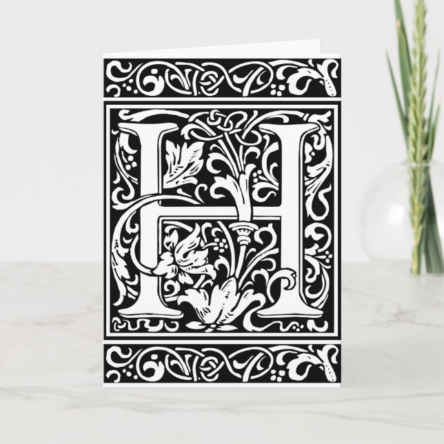 Letter H Mediaeval Monogram Vintage Initial Note Card (Front)