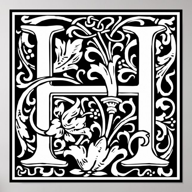 Letter H Mediaeval Monogram Vintage Initial Poster (Front)