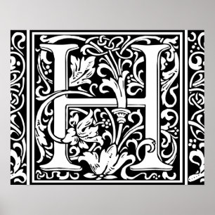 Letter H Mediaeval Monogram Vintage Initial Poster