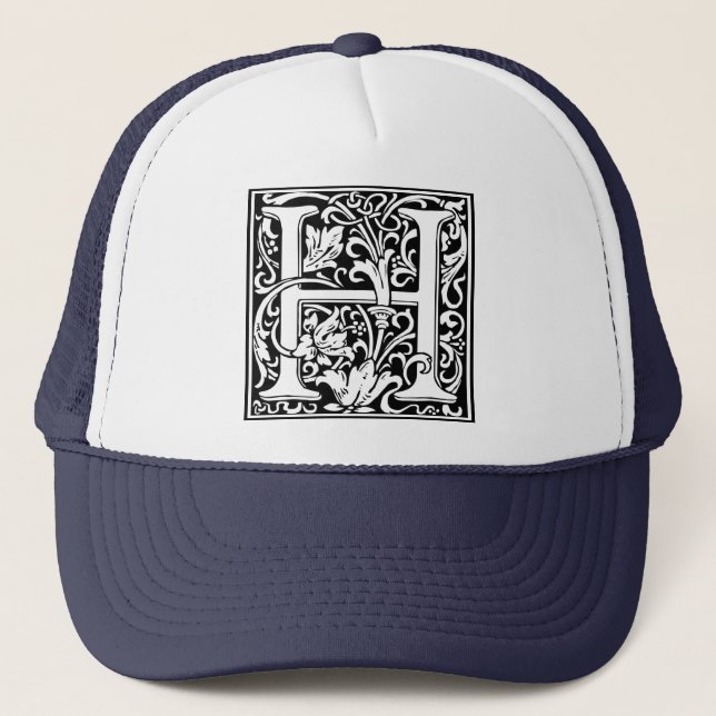 Letter H Mediaeval Monogram Vintage Initial Trucker Hat (Front)