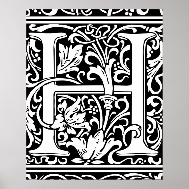 Letter H Medieval Monogram Art Nouveau Poster (Front)