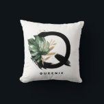 Letter H Monogram Palm Leaves Tropical Throw Pillo Cushion<br><div class="desc">Customisable letter Q monogram pillow featuring watercolor tropical monstera leaf,  faux gold foil leaf and black watercolor brush accents. Personalise this tropical monogram pillow by adding your name or other details. This boho letter Q monogram pillow will be perfect as a gift. Other letters are available.</div>