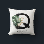 Letter H Monogram Palm Leaves Tropical Throw Pillo Cushion<br><div class="desc">Customisable letter Q monogram pillow featuring watercolor tropical monstera leaf,  faux gold foil leaf and black watercolor brush accents. Personalise this tropical monogram pillow by adding your name or other details. This boho letter Q monogram pillow will be perfect as a gift. Other letters are available.</div>
