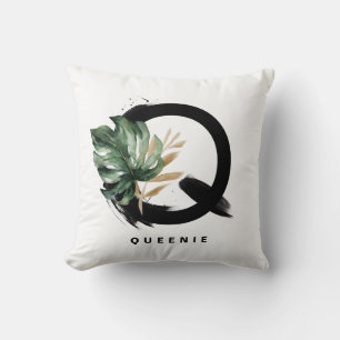 Letter H Monogram Palm Leaves Tropical Throw Pillo Cushion