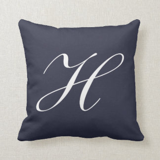 Letter H Navy Blue Monogram Pillow