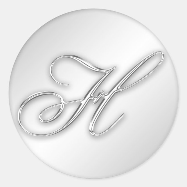 Letter H script initial faux silver monogram favou Classic Round Sticker (Front)
