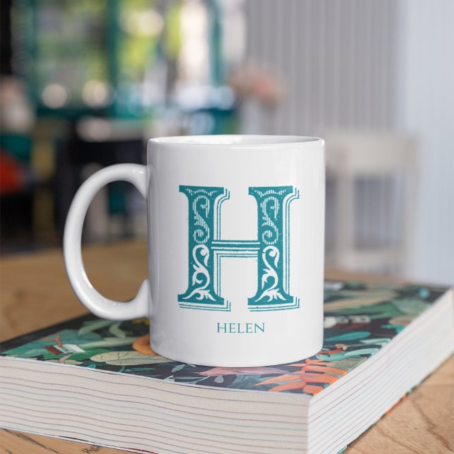 Letter H Teal Monogram Modern Name Coffee Mug (Creator Uploaded)