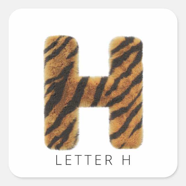 Letter H Tiger Fur Square Sticker (Front)