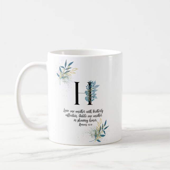 Letter H, watercolor bible quote mug (Left)