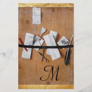 LETTER HOLDER IN WOOD MONOGRAM brown black white Stationery