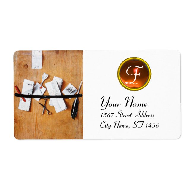 LETTER HOLDER IN WOOD MONOGRAM, orange agate white (Front)