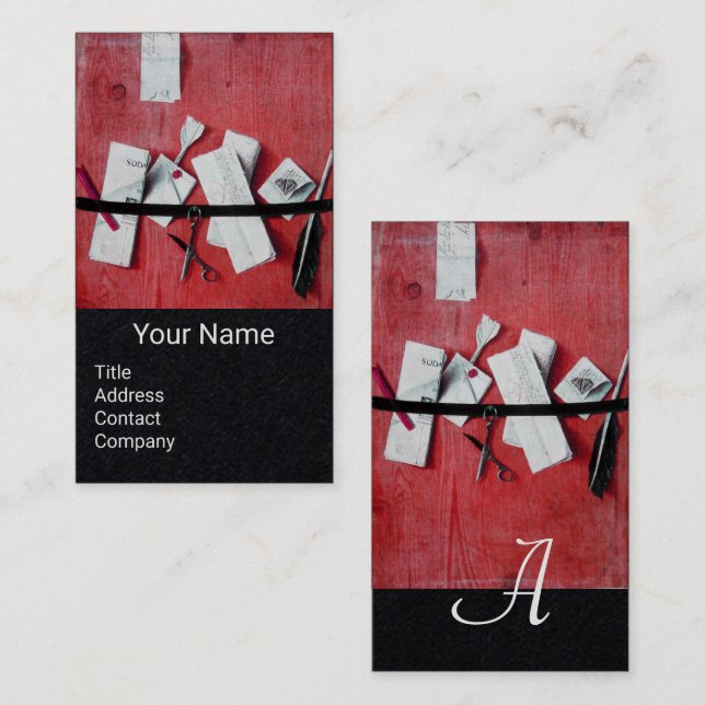 LETTER HOLDER IN WOOD MONOGRAM Red Black Paper Business Card (Front/Back)