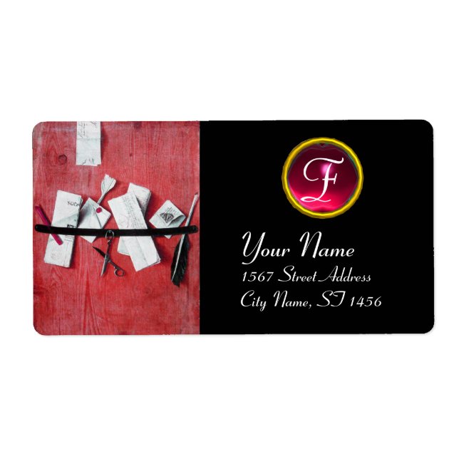 LETTER HOLDER IN WOOD MONOGRAM, red ruby black (Front)