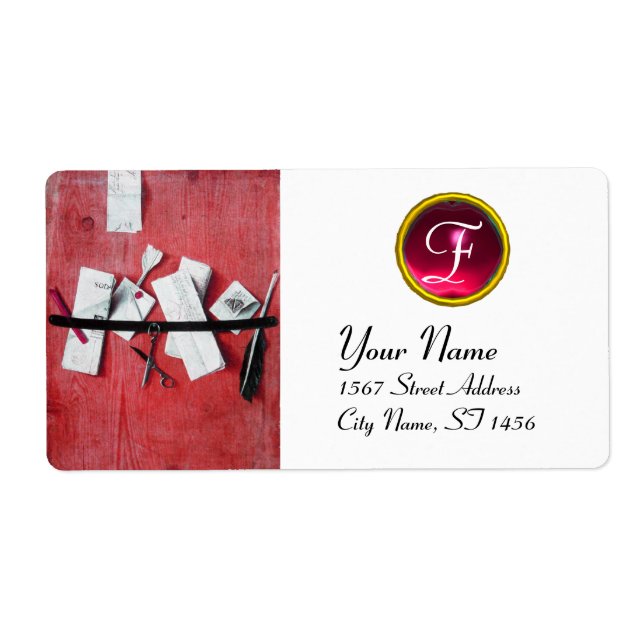 LETTER HOLDER IN WOOD MONOGRAM, red ruby white (Front)