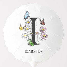 Letter I Floral Butterfly Monogram Initial  Balloon