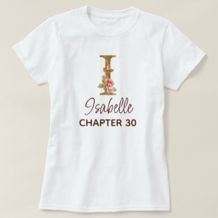 Letter I Gold Monogram Blush Pink Roses Birthday T-Shirt